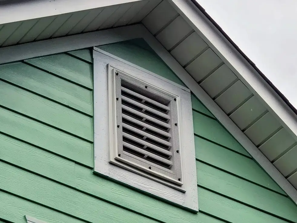 Completed gable vent screen with steel mesh exclusion barrier