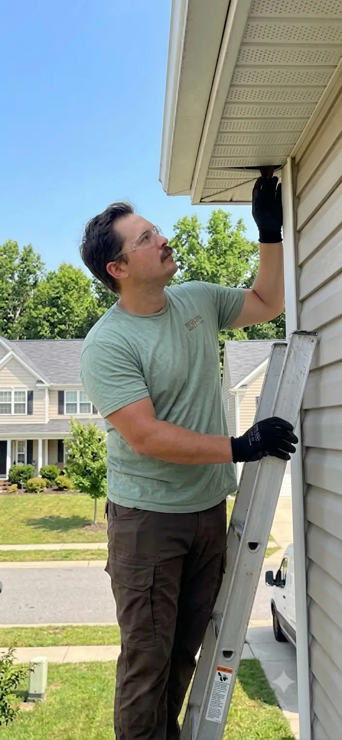 Go On, Git! technician inspecting soffits for wildlife entry points